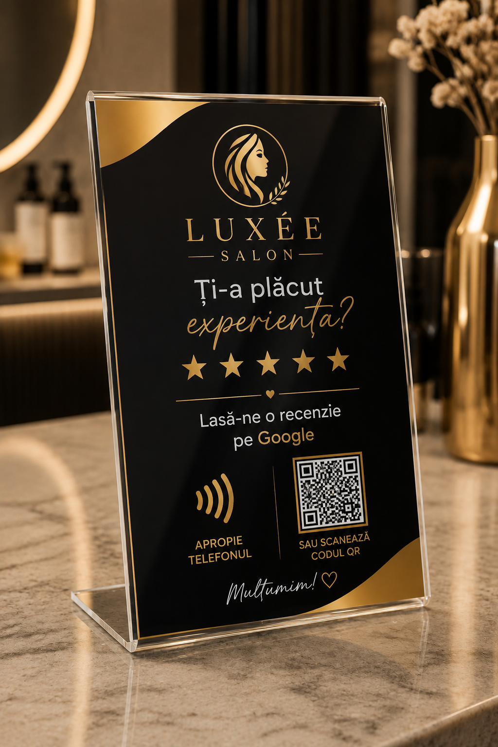 ReviewTap Pro — standul personalizat cu logo și culorile brandului